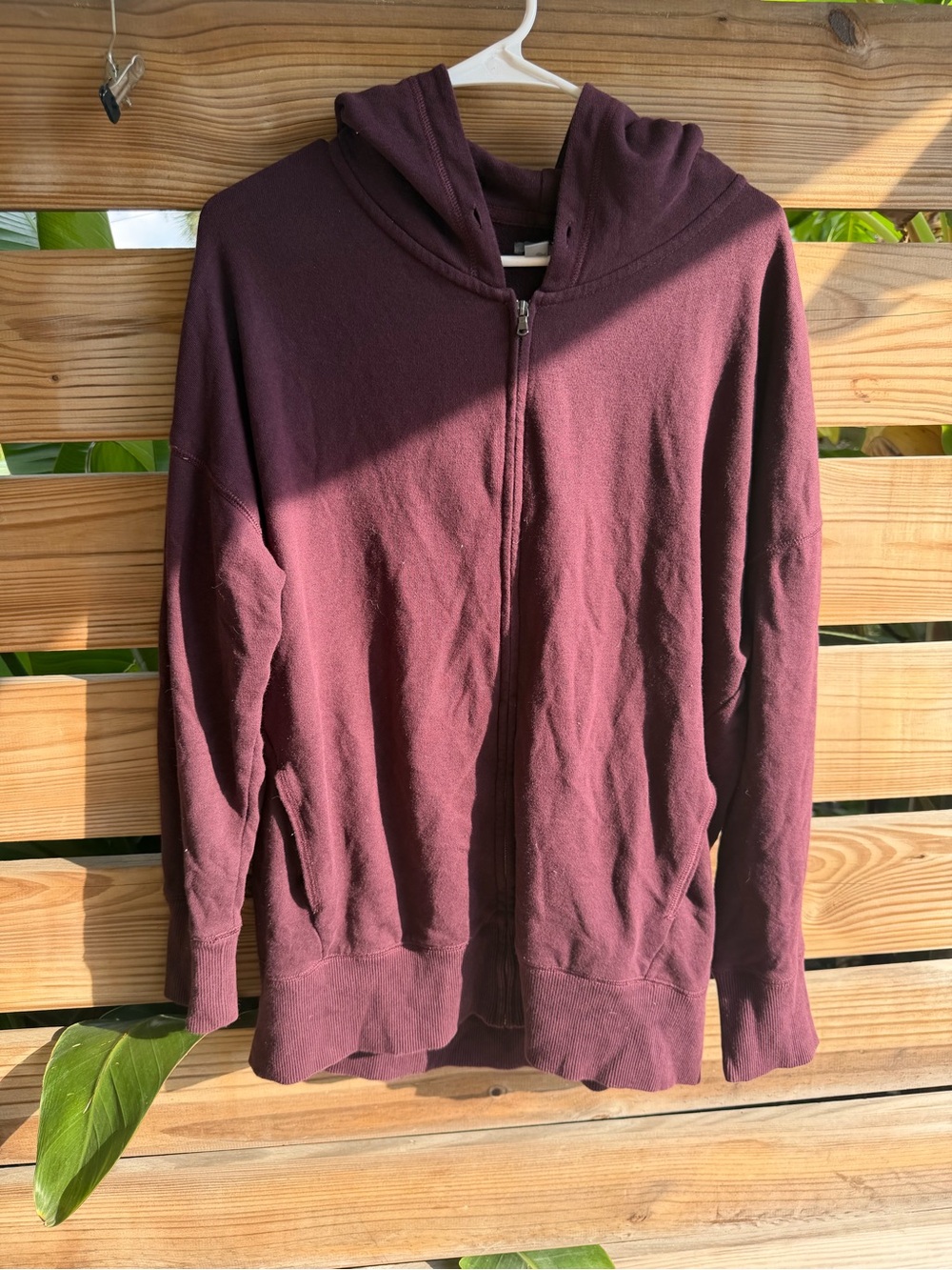 Aerie Hooded Zip-Up Sweater Jacket - Burgundy